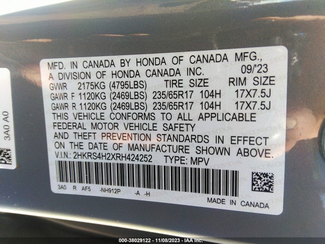 Honda Cr-v Lx Awd 2024 2HKRS4H2XRH424252 Image 9
