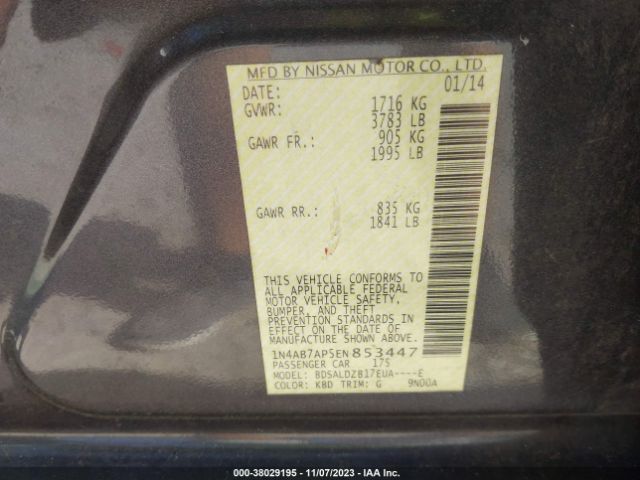 1N4AB7AP5EN853447 Nissan Sentra Fe+ S/fe+ Sv/s/sl/sr/sv