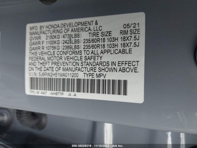 5J6RW2H51MA011200 Honda Cr-v Awd Ex