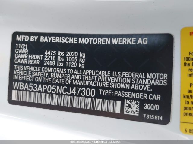 WBA53AP05NCJ47300 BMW 430I