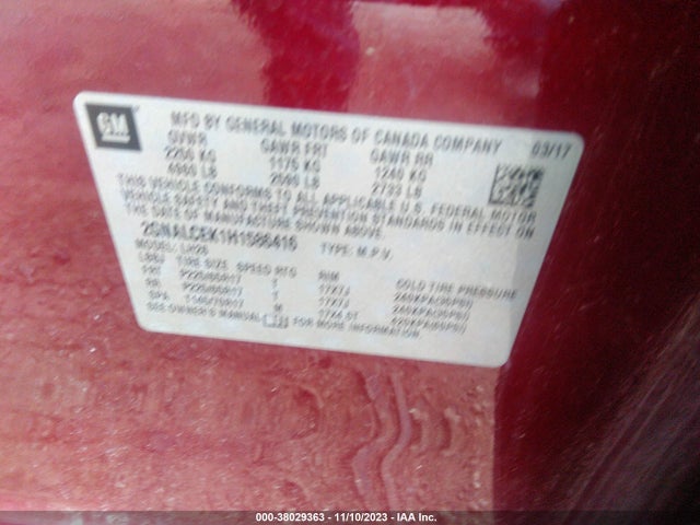 Chevrolet EQUINOX LT 2017 2GNALCEK1H1586416 Image 9