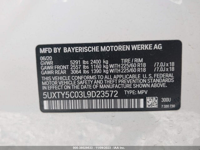 BMW X3  Xdrive30i 2020 5UXTY5C03L9D23572 Image 9