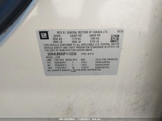 Chevrolet EQUINOX 1LT 2015 2GNALBEK9F1112236 Image 9