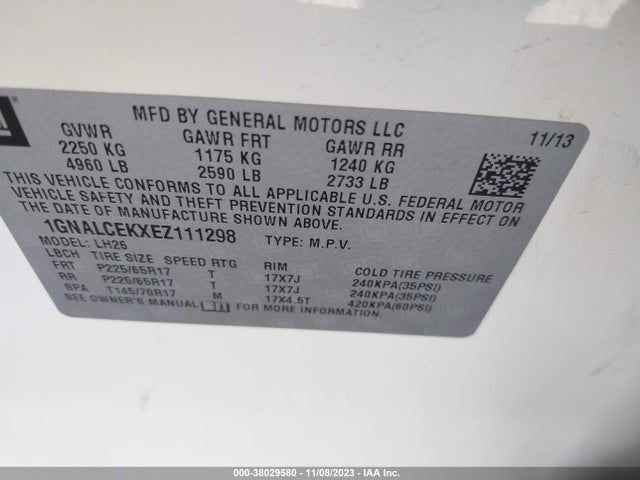 Chevrolet Equinox 2lt 2014 1GNALCEKXEZ111298 Image 9
