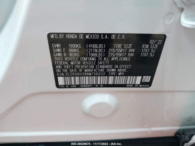 2022 HONDA HR-V 3CZRU6H38NM756932 Photo 8
