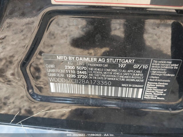 2011 Mercedes-benz Cls 550 მანქანა იყიდება აუქციონზე, vin: WDDDJ7CB2BA173350, აუქციონის ნომერი: 38029683