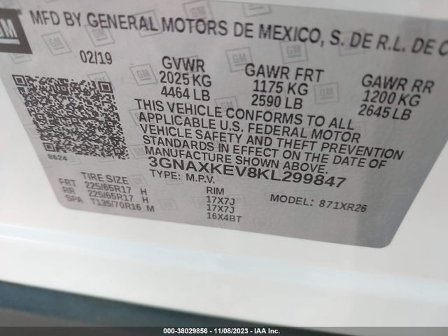 Chevrolet EQUINOX LT 2019 3GNAXKEV8KL299847 Image 9