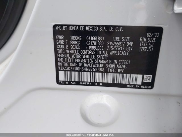 3CZRU6H34NM759388 Honda Hr-v Awd Lx