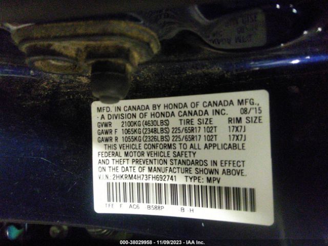 2HKRM4H73FH692741 Honda Cr-v Ex-l