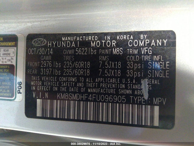 Hyundai Santa Fe Gls 2015 KM8SMDHF4FU096905 Image 9