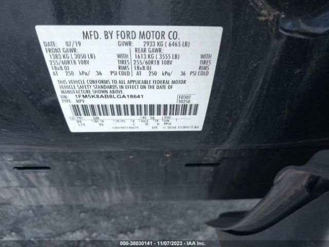 1FM5K8AB8LGA18641 Ford POLICE INTERCEPTOR