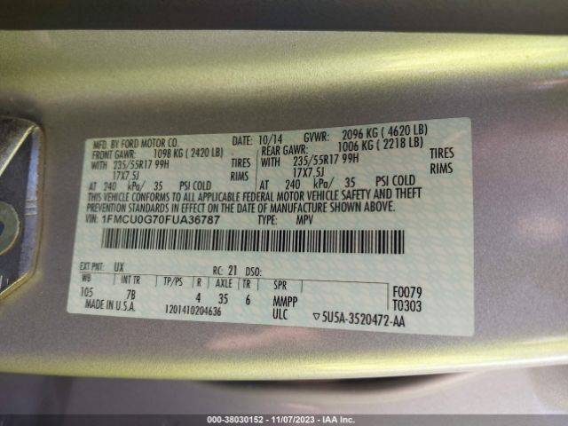 1FMCU0G70FUA36787 Ford ESCAPE SE