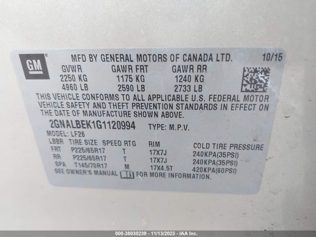 Chevrolet EQUINOX LS 2016 2GNALBEK1G1120994 Image 9