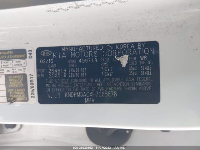 KNDPM3ACXH7065678 KIA Sportage Lx