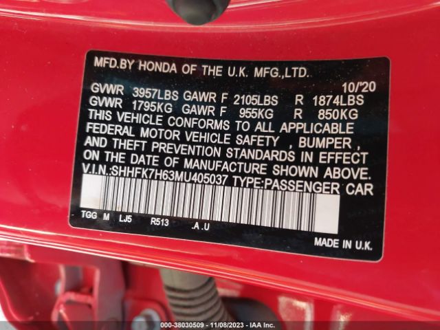 SHHFK7H63MU405037 Honda CIVIC EX