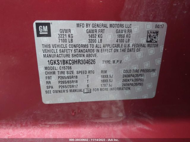 1GKS1BKC9HR304626 GMC YUKON SLT