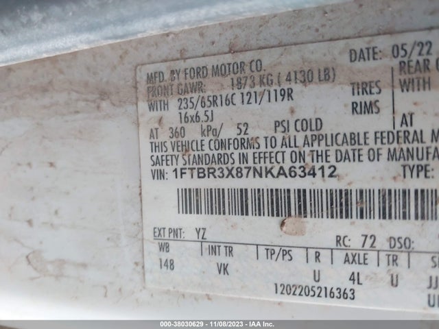 Ford Transit-250 Cargo Van 2022 1FTBR3X87NKA63412 Image 9