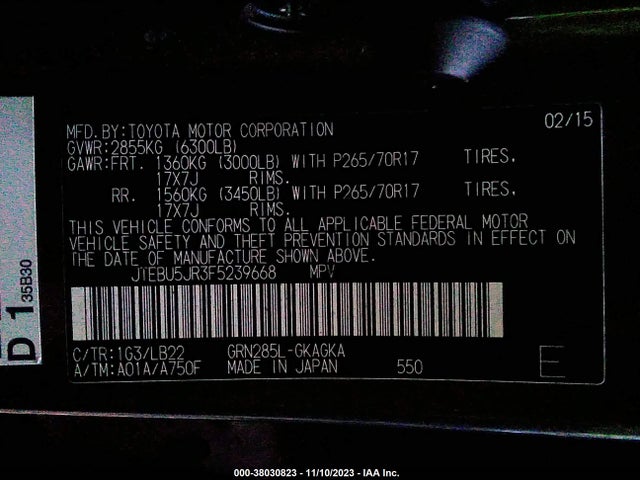 Toyota 4runner Sr5 Premium 2015 JTEBU5JR3F5239668 Image 9
