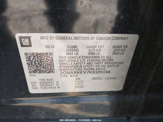 Chevrolet EQUINOX LT 2019 2GNAXKEV7K6109184 Image 9