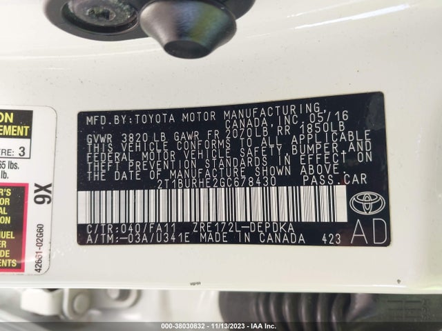 Toyota COROLLA L 2016 2T1BURHE2GC678430 Image 9