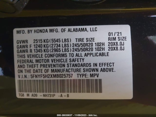 Honda Pilot 2wd Special Edition 2021 5FNYF5H2XMB025757 Image 9
