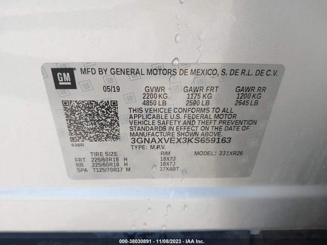 Chevrolet EQUINOX LT 2019 3GNAXVEX3KS659163 Image 9