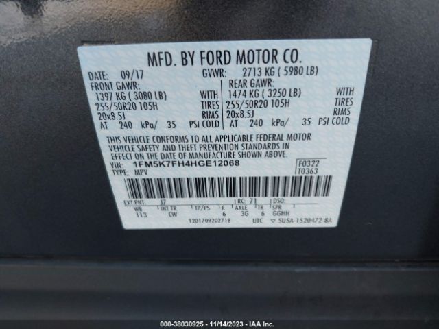 1FM5K7FH4HGE12068 Ford Explorer Limited