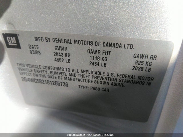 2008 BUICK LACROSSE CX VIN: 2G4WC582181265736