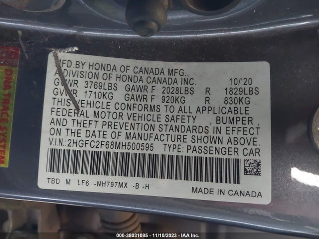 Honda Civic Lx 2021 2HGFC2F68MH500595 Image 9