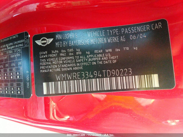 2004 MINI COOPER S WMWRE33494TD90223 Photo 8