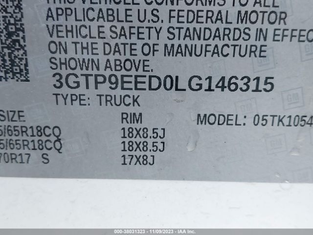 3GTP9EED0LG146315 GMC Sierra 1500 4wd  Short Box At4
