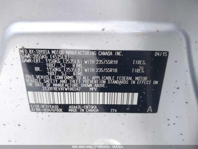 2T3YFREVXFW186547 Toyota Rav4 Limited