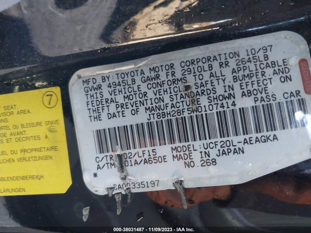 1998 LEXUS LS 400 VIN: JT8BH28F5W0107414
