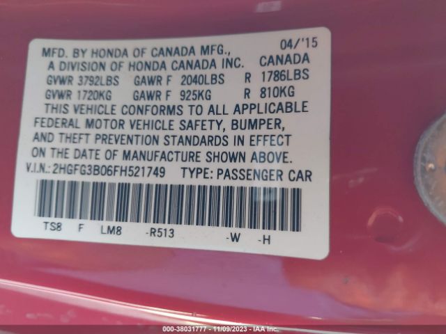 2HGFG3B06FH521749 Honda Civic Coupe Ex-l