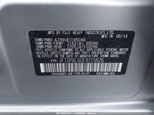 JF1GPAL60E9315826 Subaru Impreza 2.0i Sport Premium