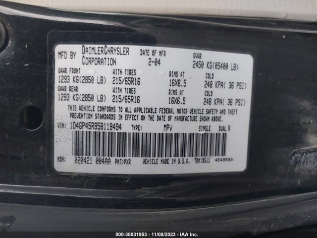 2005 DODGE CARAVAN SXT VIN: 1D4GP45R95B119494