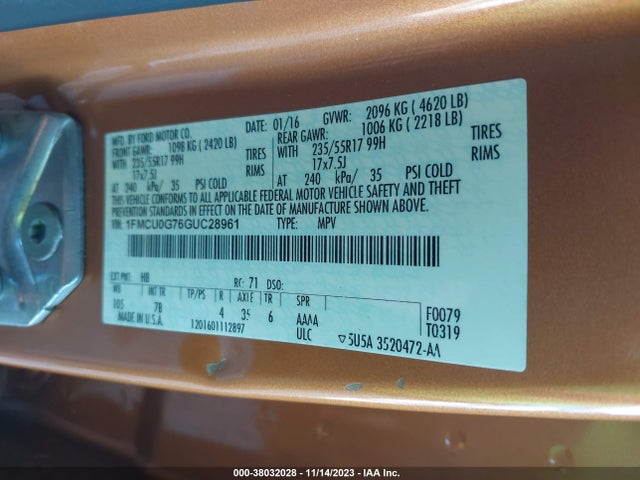 Ford ESCAPE SE 2016 1FMCU0G76GUC28961 Image 9