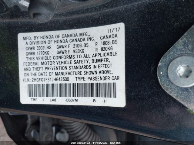 2HGFC1F31JH643500 Honda Civic Ex-t