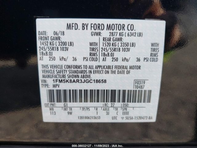 1FM5K8AR3JGC18658 Ford Police Interceptor Utility