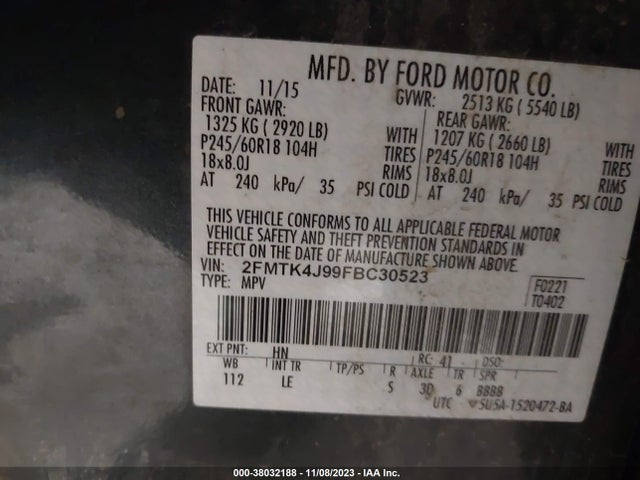 2015 FORD EDGE SEL VIN: 2FMTK4J99FBC30523