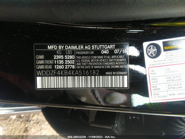 2019 MERCEDES-BENZ E 300 4MATIC VIN: WDDZF4KB4KA516182