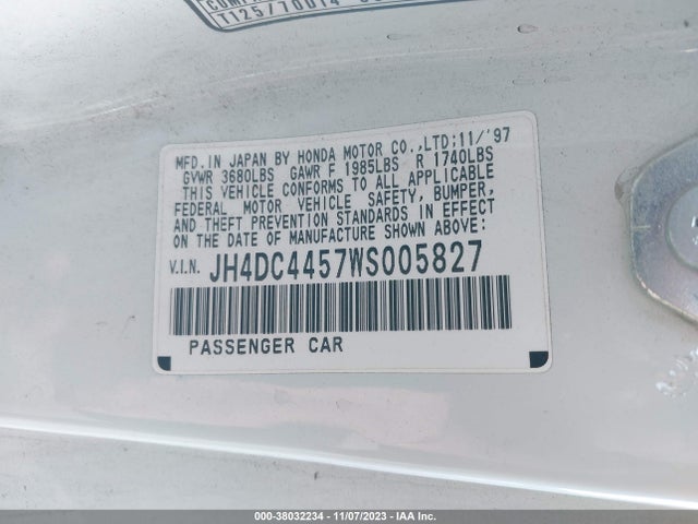 1998 ACURA INTEGRA LS VIN: JH4DC4457WS005827