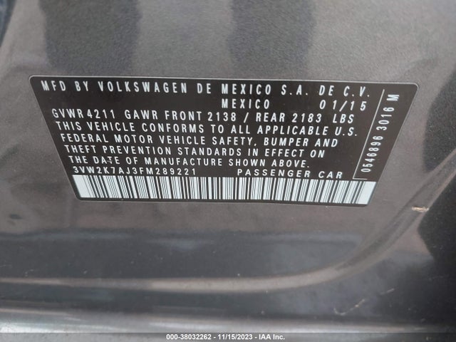 3VW2K7AJ3FM289221 Volkswagen Jetta 2.0l S