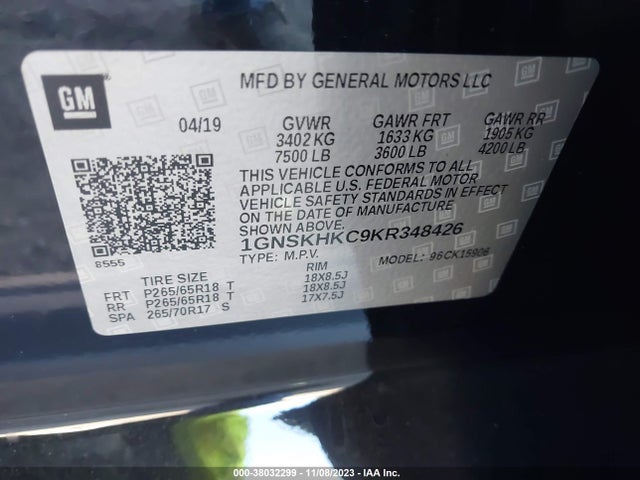 Chevrolet Suburban Lt 2019 1GNSKHKC9KR348426 Image 9