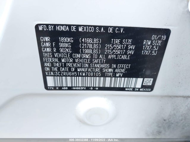 Honda HR-V EX 2019 3CZRU6H51KM708105 Image 9