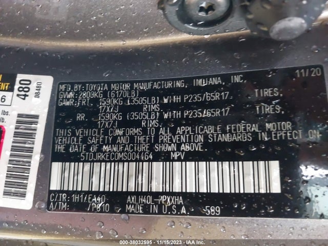 2021 TOYOTA SIENNA XLE VIN: 5TDJRKEC0MS004464