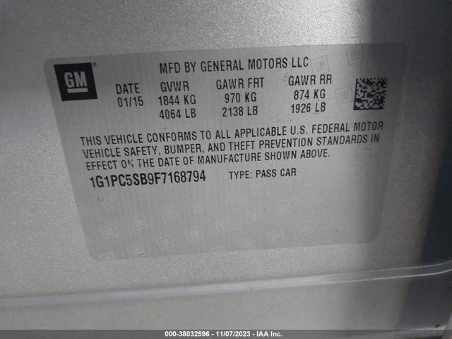 2015 CHEVROLET CRUZE 1LT AUTO VIN: 1G1PC5SB9F7168794