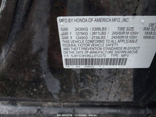 5J8YD3H35LL012270 Acura Mdx Standard