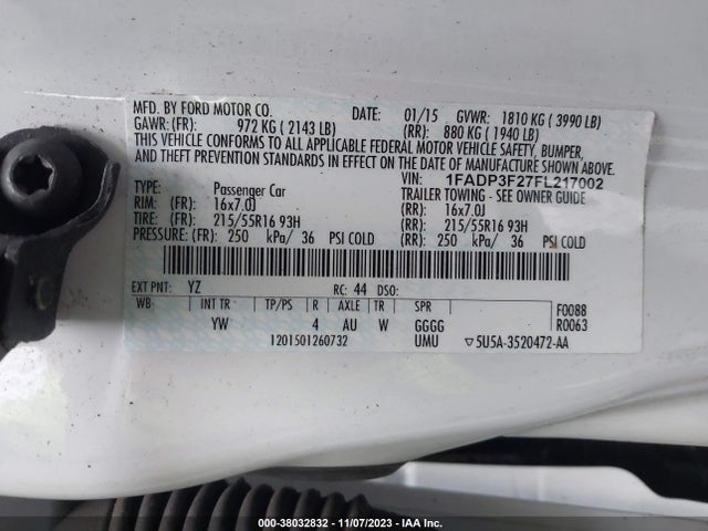 2015 FORD FOCUS SE VIN: 1FADP3F27FL217002