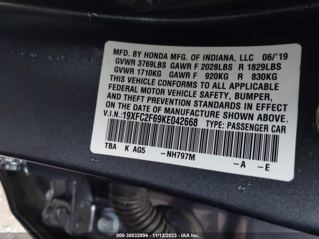 Honda Civic Lx 2019 19XFC2F69KE042668 Image 9
